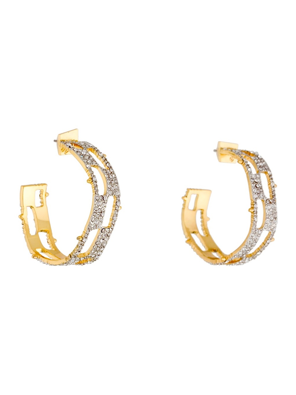 Alexis Bittar Gold and Silver Pave Checkerboard Hoop Earrings